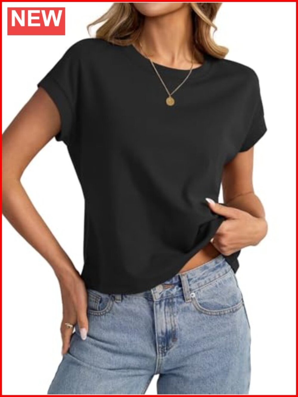 Womens Cotton Crop Top Loose Fit Crewneck Cap Sleeve Summer Tee